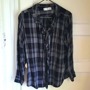 Black Plaid button down shirt- XXL